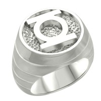 Green Lantern Inspired Ring 14K White Gold Solid Jewelry