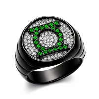 Green Lantern Inspired Silver Ring Black Iced Out CZ Jewelry