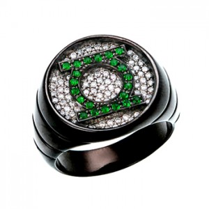 Green Lantern Inspired Silver Ring Black Iced Out CZ Jewelry