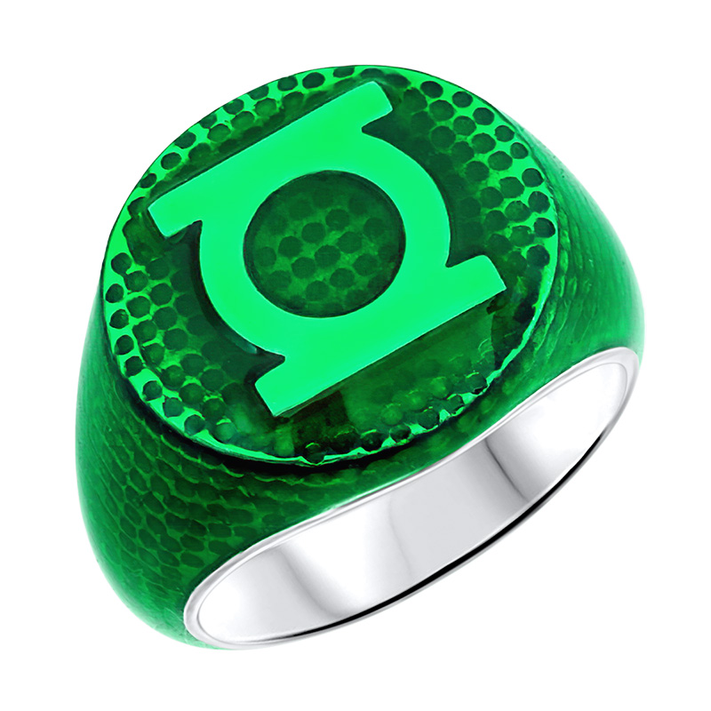 Green Lantern Inspired Silver Ring Full Green Jewelry V2